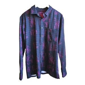 Retro Rifle Shirt Mens Medium Black Pink Button Up 7.62 MM Retro Blue Print